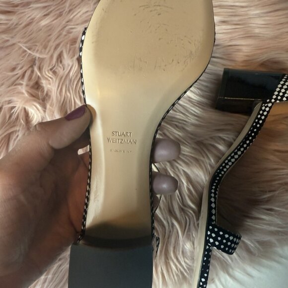 Stuart Weitzman Simple Block Heel Ankle Strap Sandals Black White - Picture 4 of 7